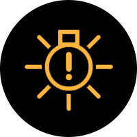 Het icoontje met het lampje en uitroepteken betekent dat een lamp in de auto defect is. Het icoontje met het lampje en uitroepteken betekent dat een lamp in de auto defect is.